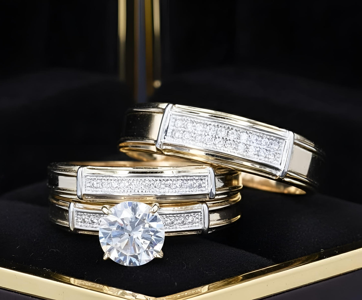 Trios de boda en plata con baño de oro