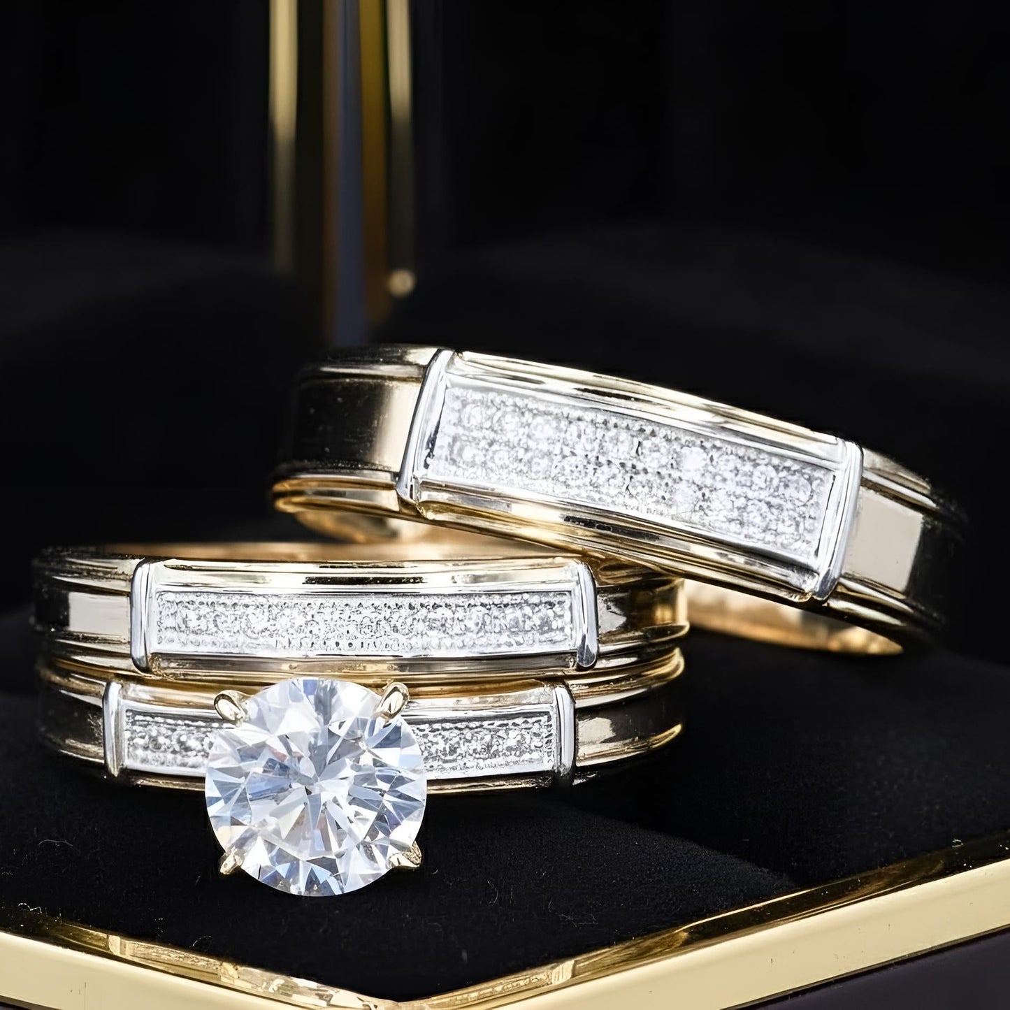 Trios de boda en plata con baño de oro