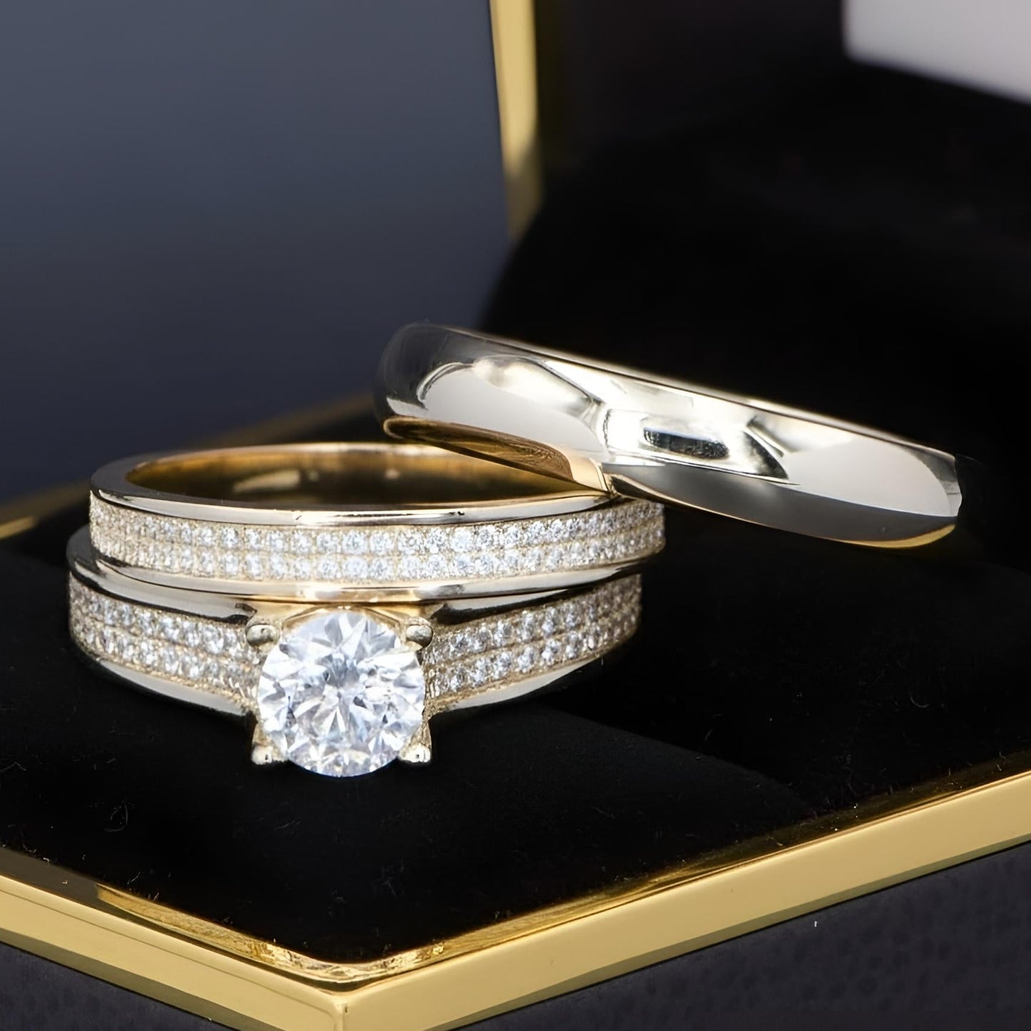 Trios de boda en plata con baño de oro