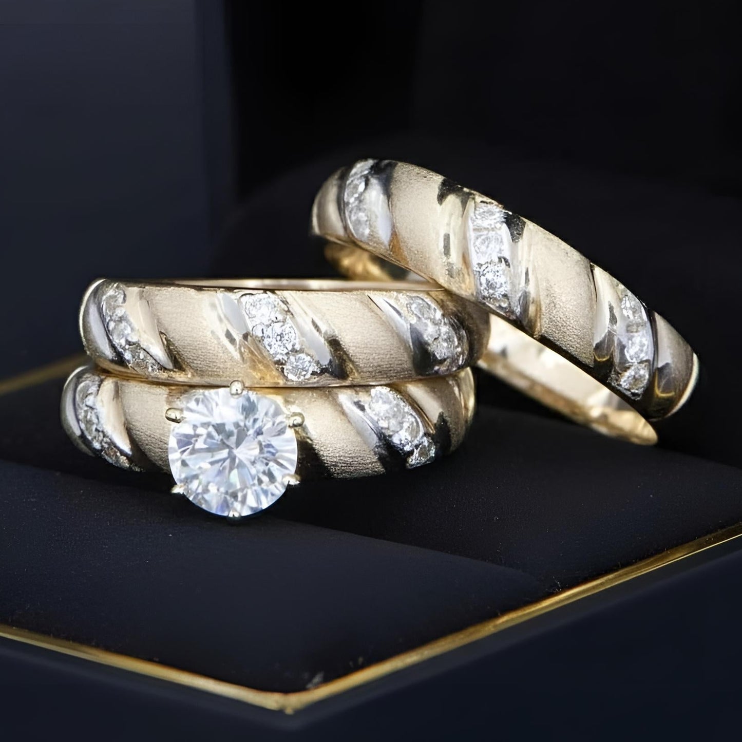 Trios de boda en plata con baño de oro