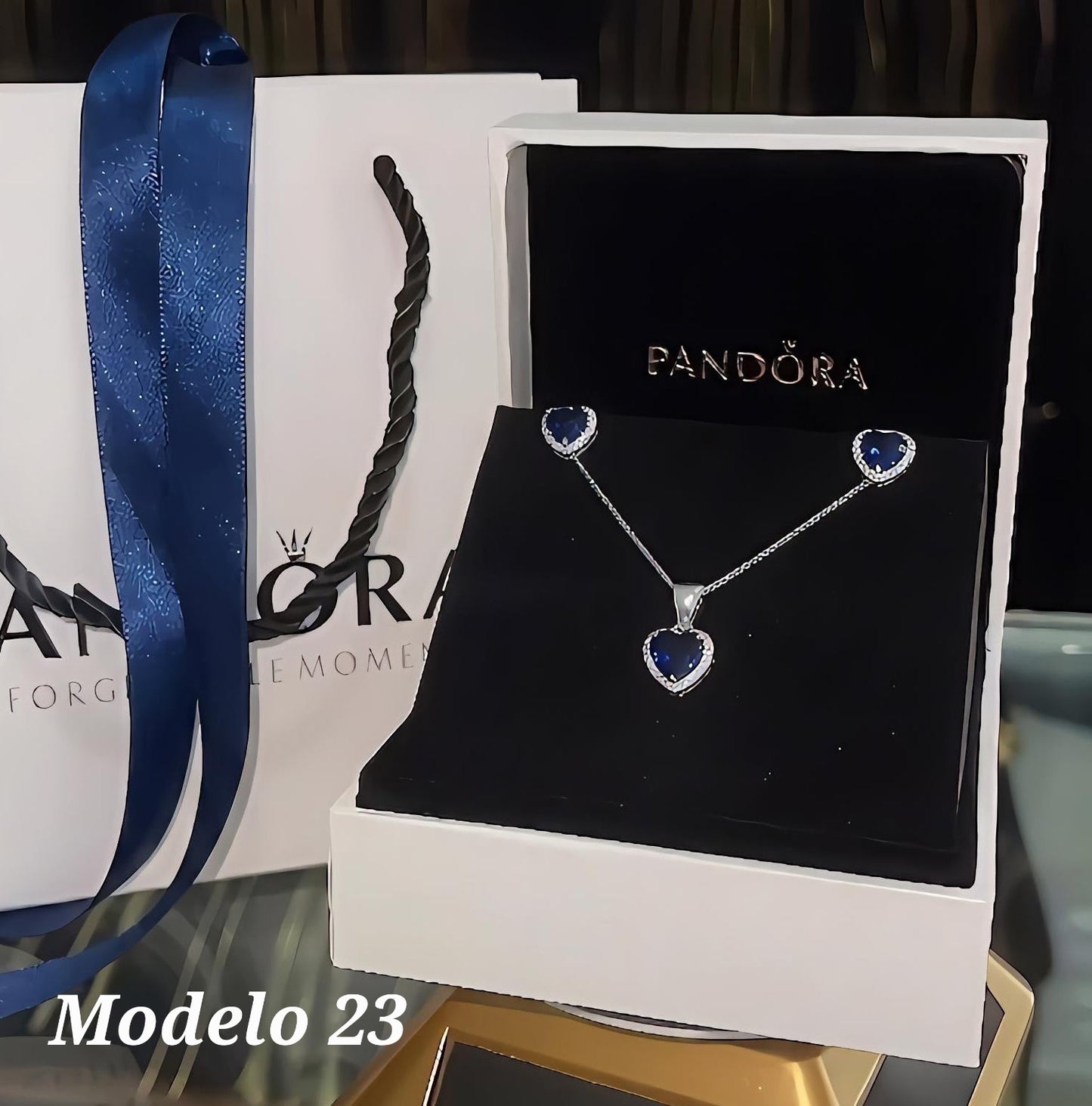 Sets de cadena y arete de corazon azul oscuro sin anillo Modelo 23