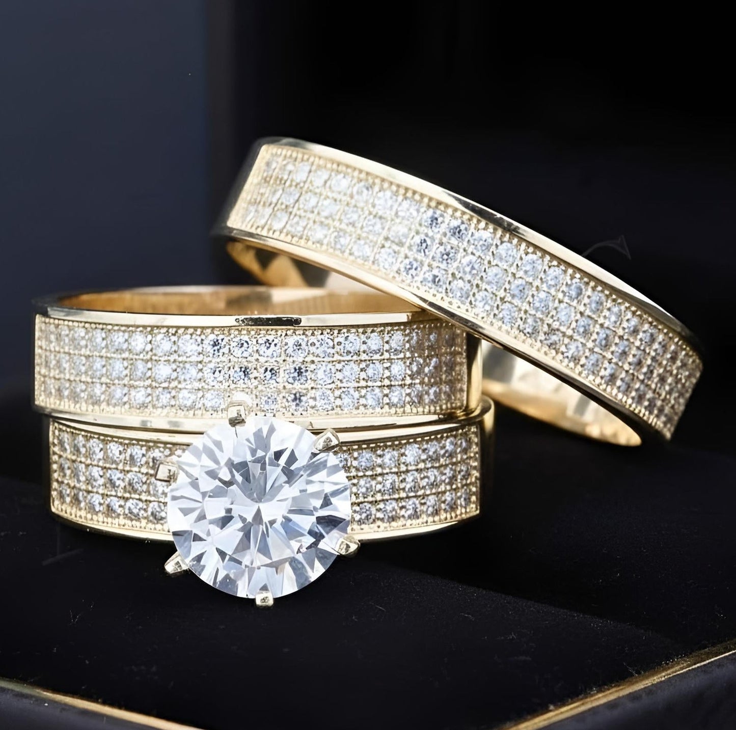 Trios de boda en plata con baño de oro