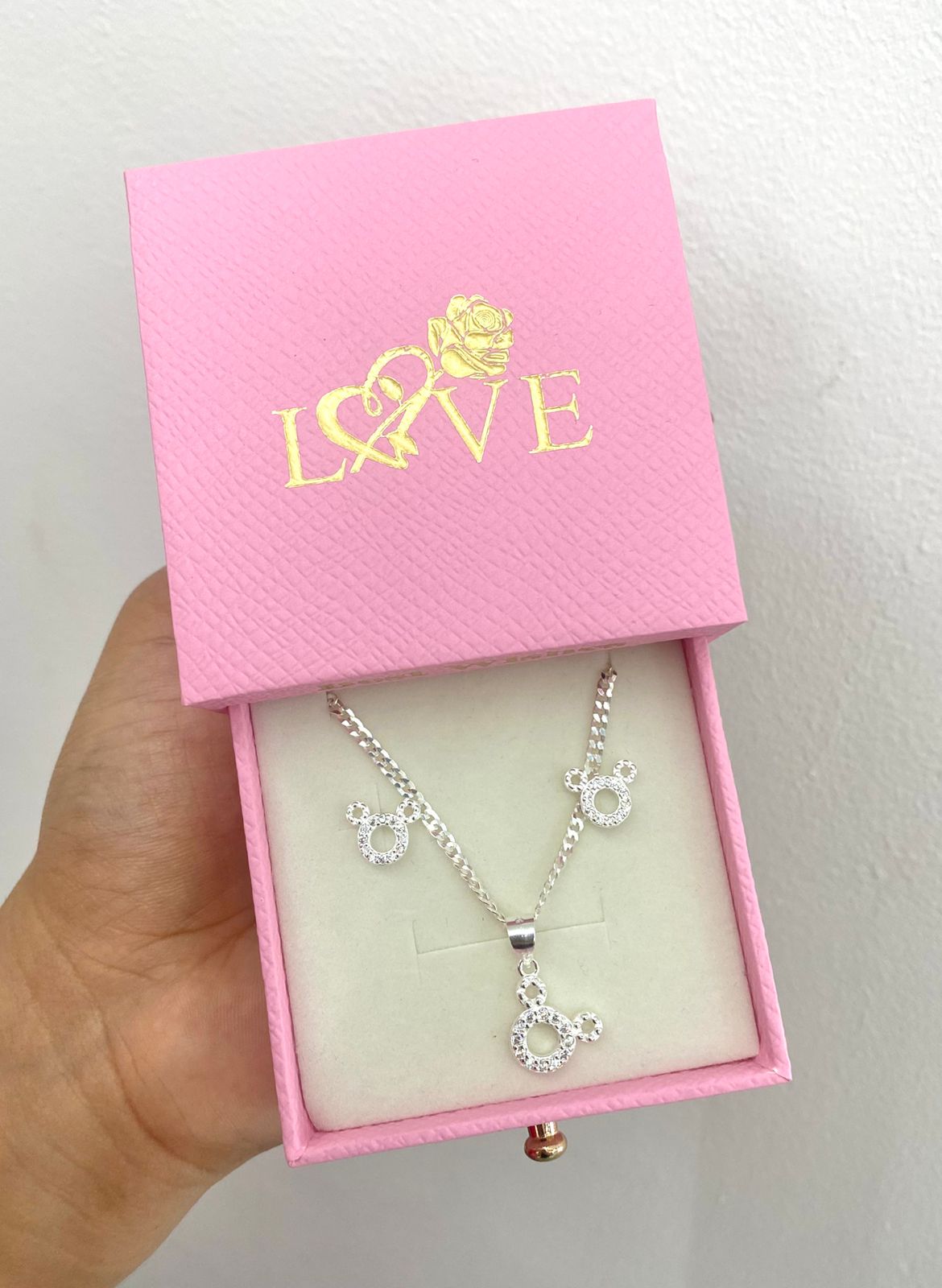 Sets cadena, arete más caja de flor