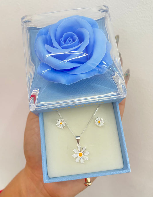 Sets cadena, arete más caja de flor