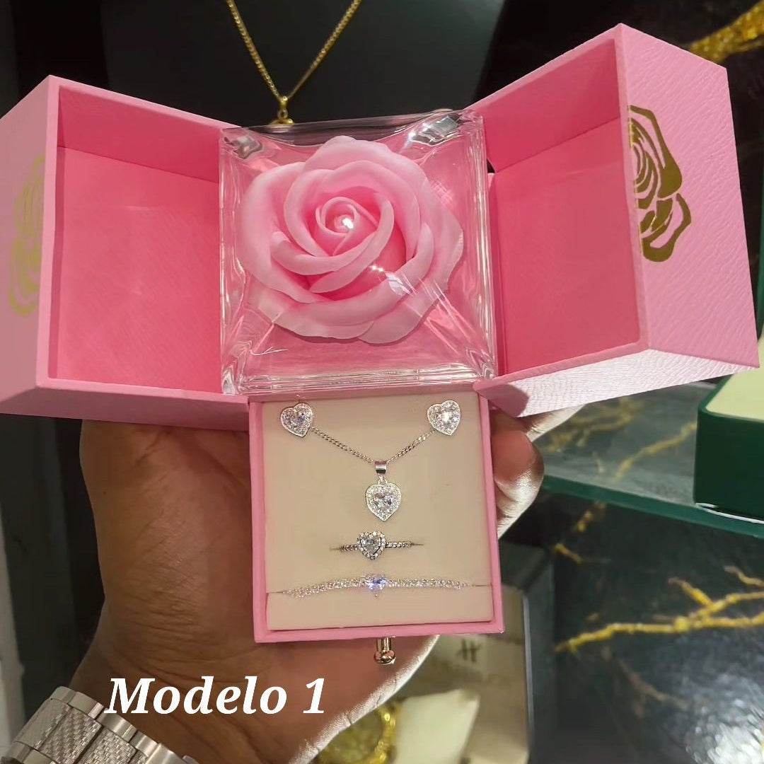 Sets blanco completo con flor de cadena, arete, guillo y anillo Modelo 1