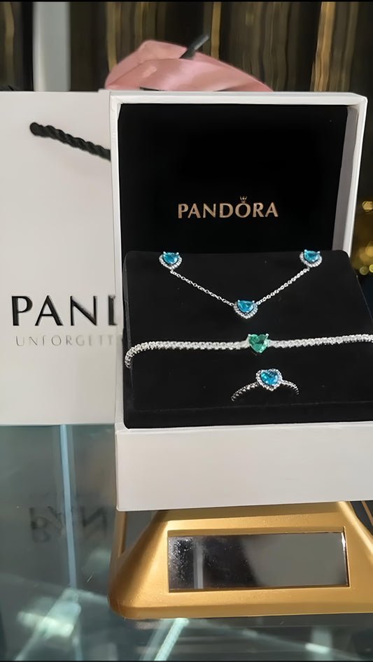 Sets azul claro de cadena, guillo, arete y anillo