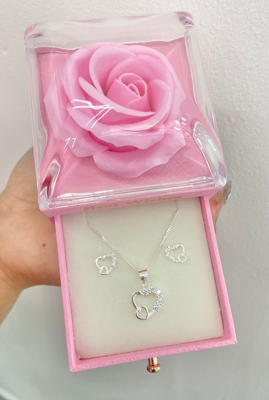 Sets cadena, arete más caja de flor