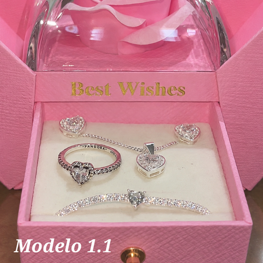 Sets blanco completo con flor de cadena, arete, guillo y anillo Modelo 1.1