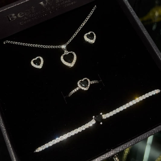 Sets negro completo con caja negra de cadena, arete, guillo y anillo Modelo 40