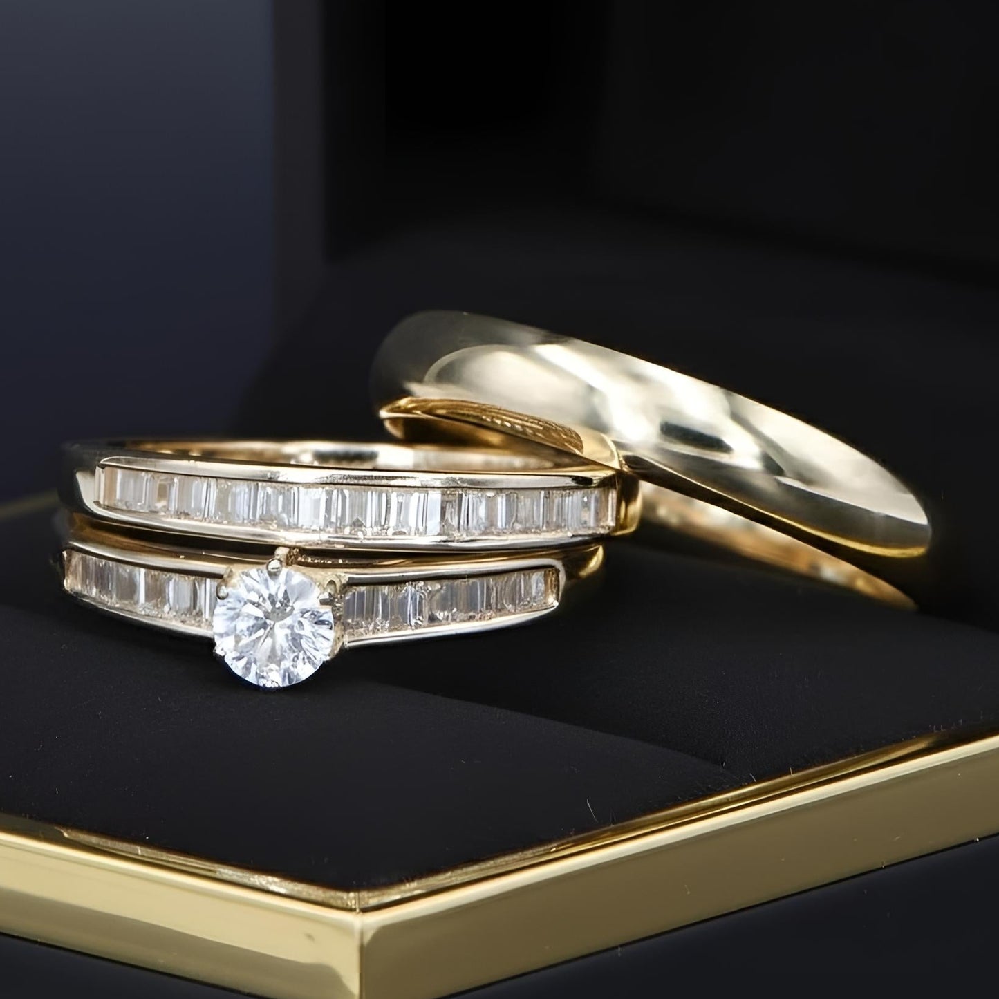 Trios de boda en plata con baño de oro