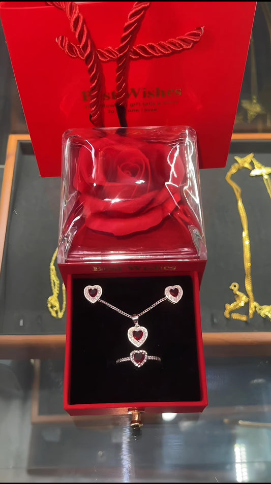 Sets rojo de cadena, arete y anillo