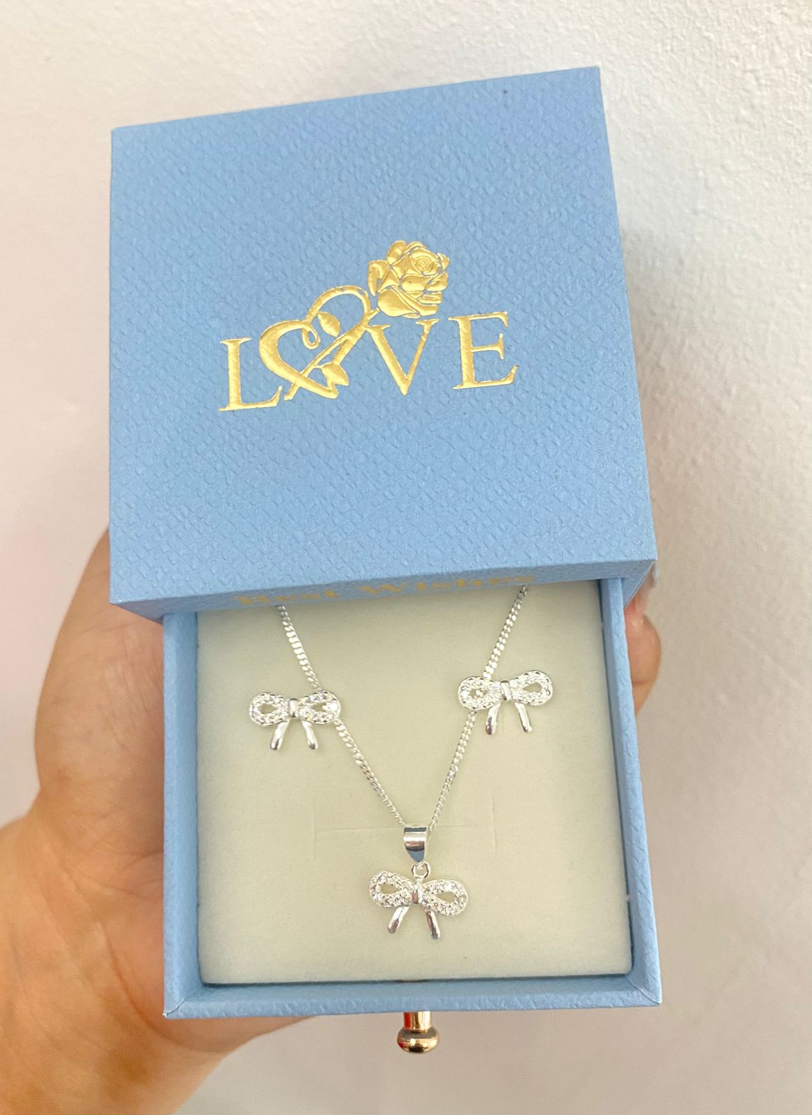 Sets cadena, arete más caja de flor