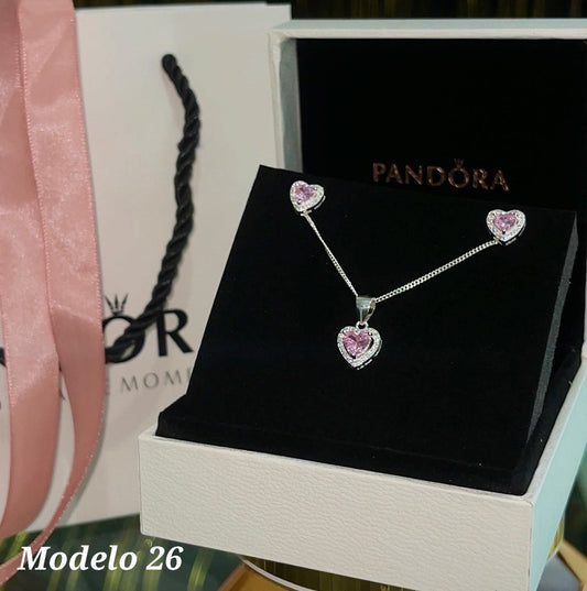 Sets de cadena y arete de corazon rosado sin anillo Modelo 26