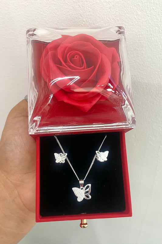 Sets cadena, arete más caja de flor