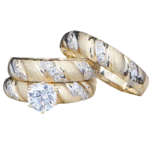 Trios de boda en plata con baño de oro