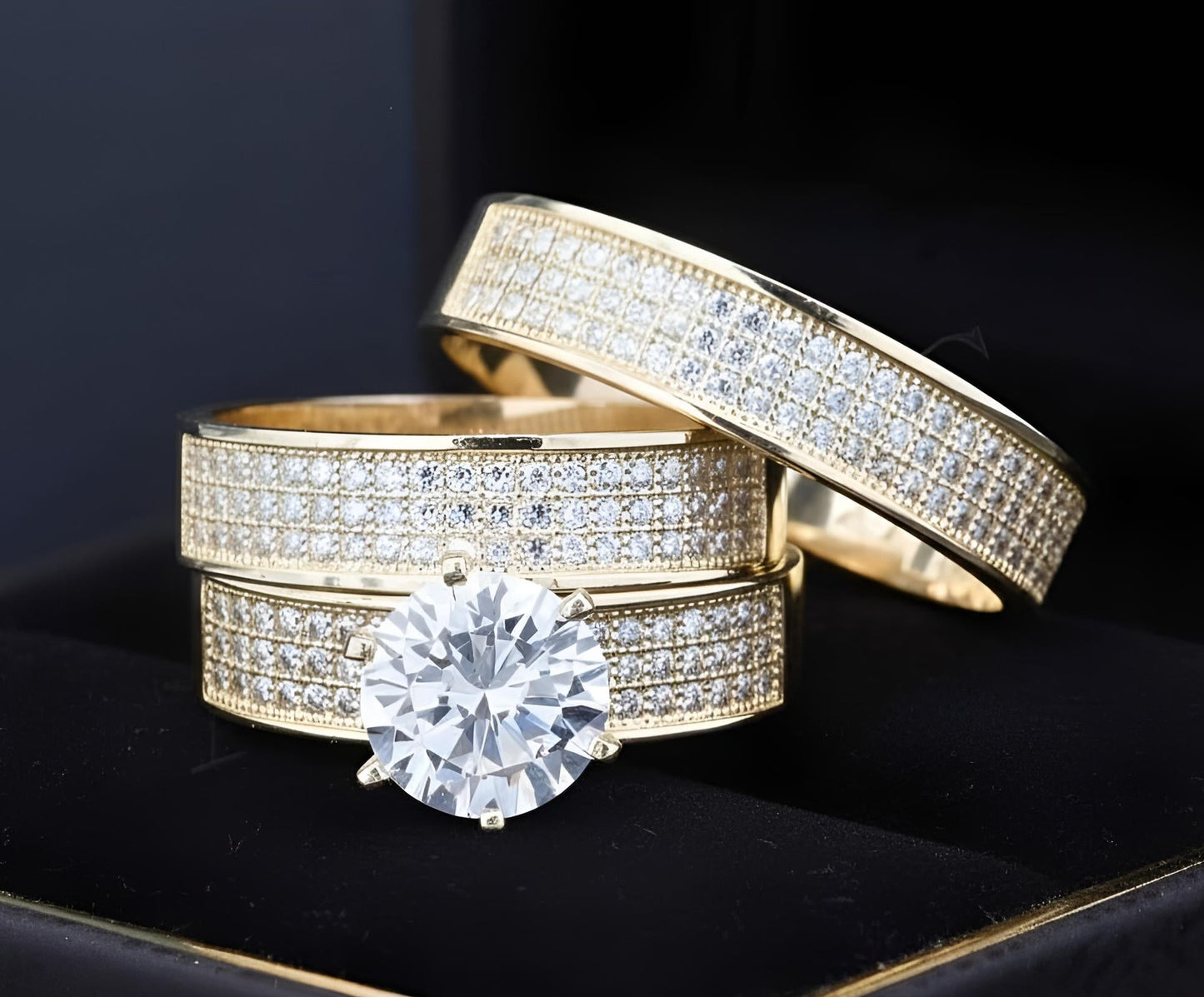 Trios de boda en plata con baño de oro