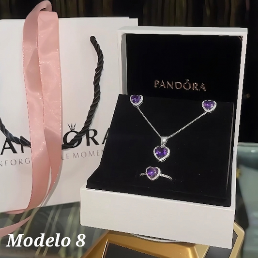 Sets Pandora morado de cadena, arete y anillo Modelo 8