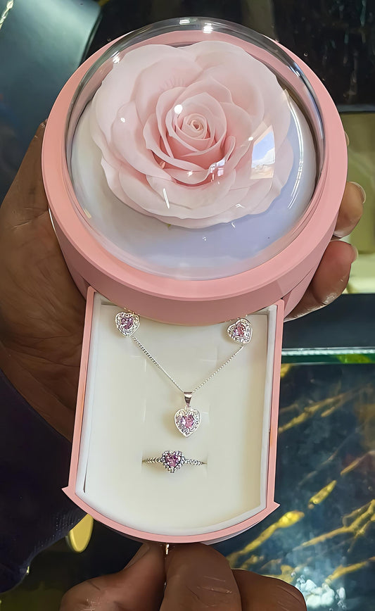 Sets rosado de cadena, arete y anillo
