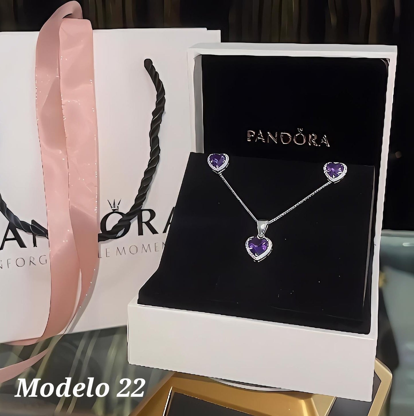 Sets de cadena y arete de corazon morado sin anillo Modelo 22