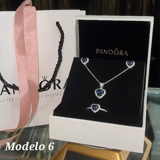 Sets Pandora azul oscuro de cadena, arete y anillo Modelo 6